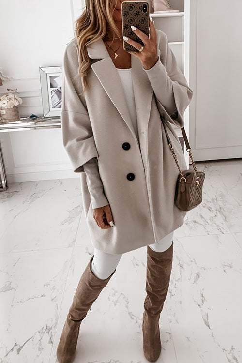 Lapel 3/4 Sleeve Pockets Midi Coat