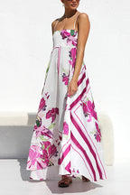 Spaghetti Strap High Waist Floral Print Swing Maxi Vacation Dress