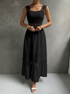 Lace Cutout Trim Sleeveless Patchwork Slim Fit Maxi Dresses