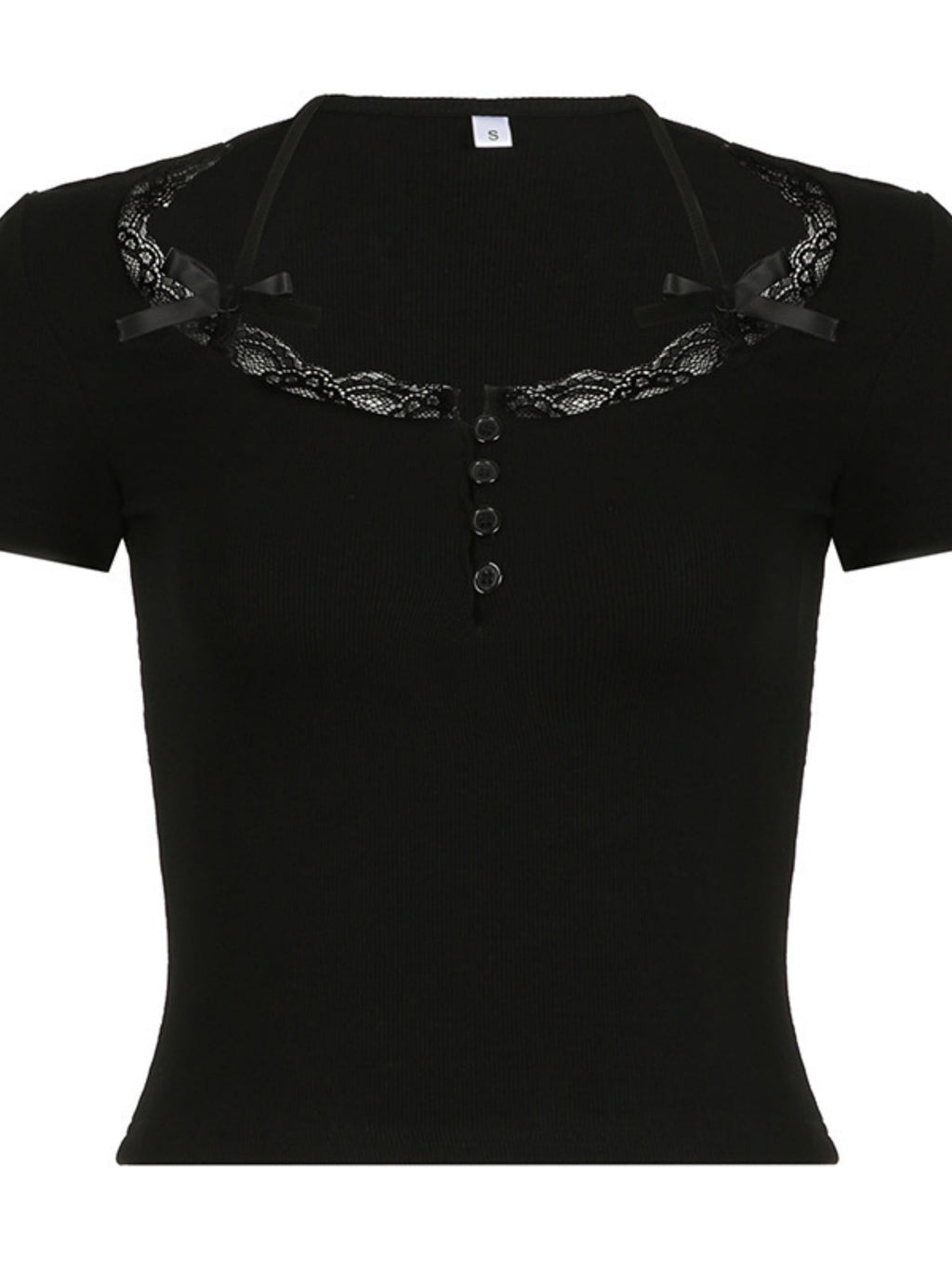 Lace Trim Square Neck Long-sleeved Top Button-down Halter Neck Tank Top