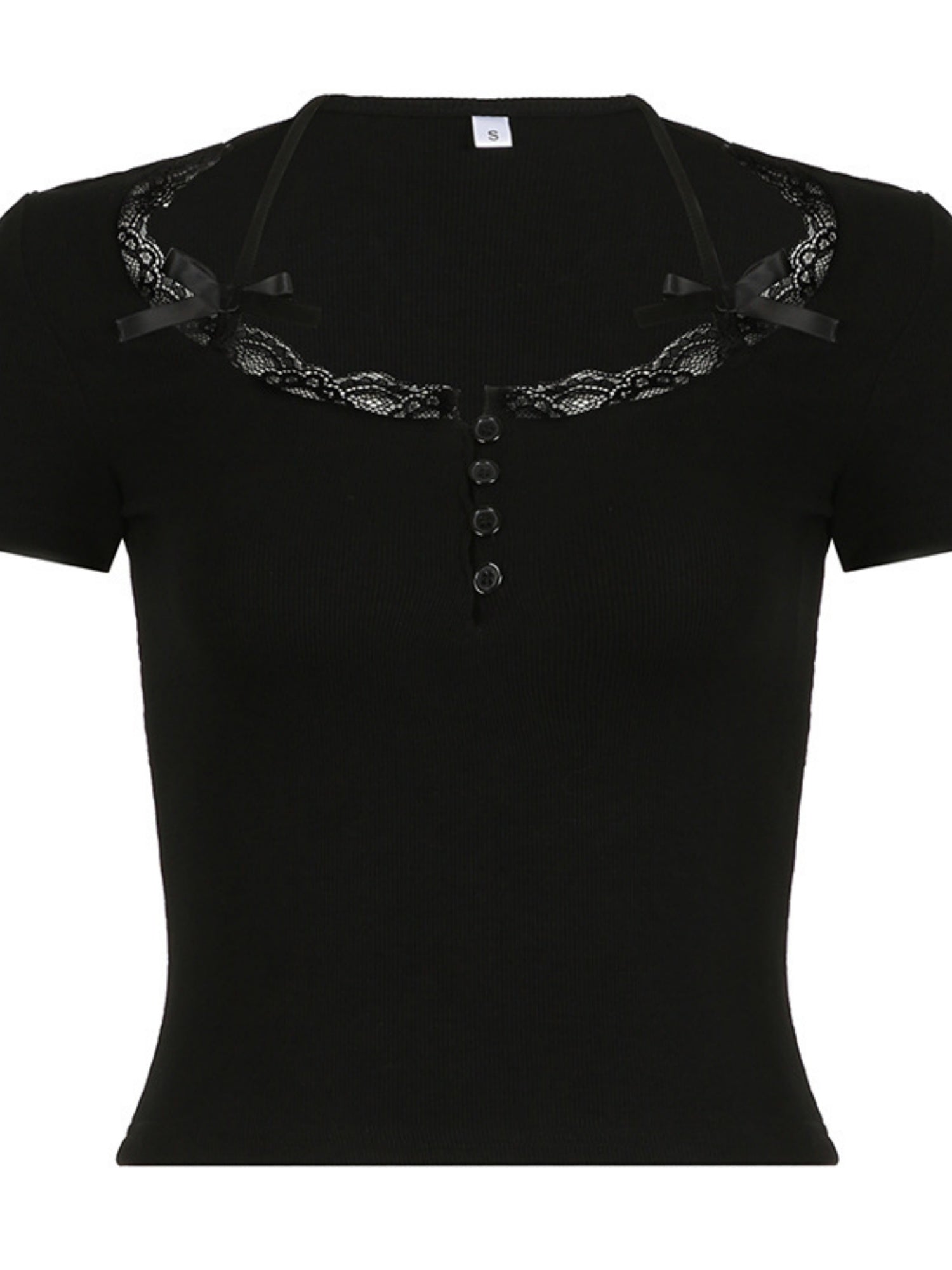 Lace Trim Square Neck Long-sleeved Top Button-down Halter Neck Tank Top