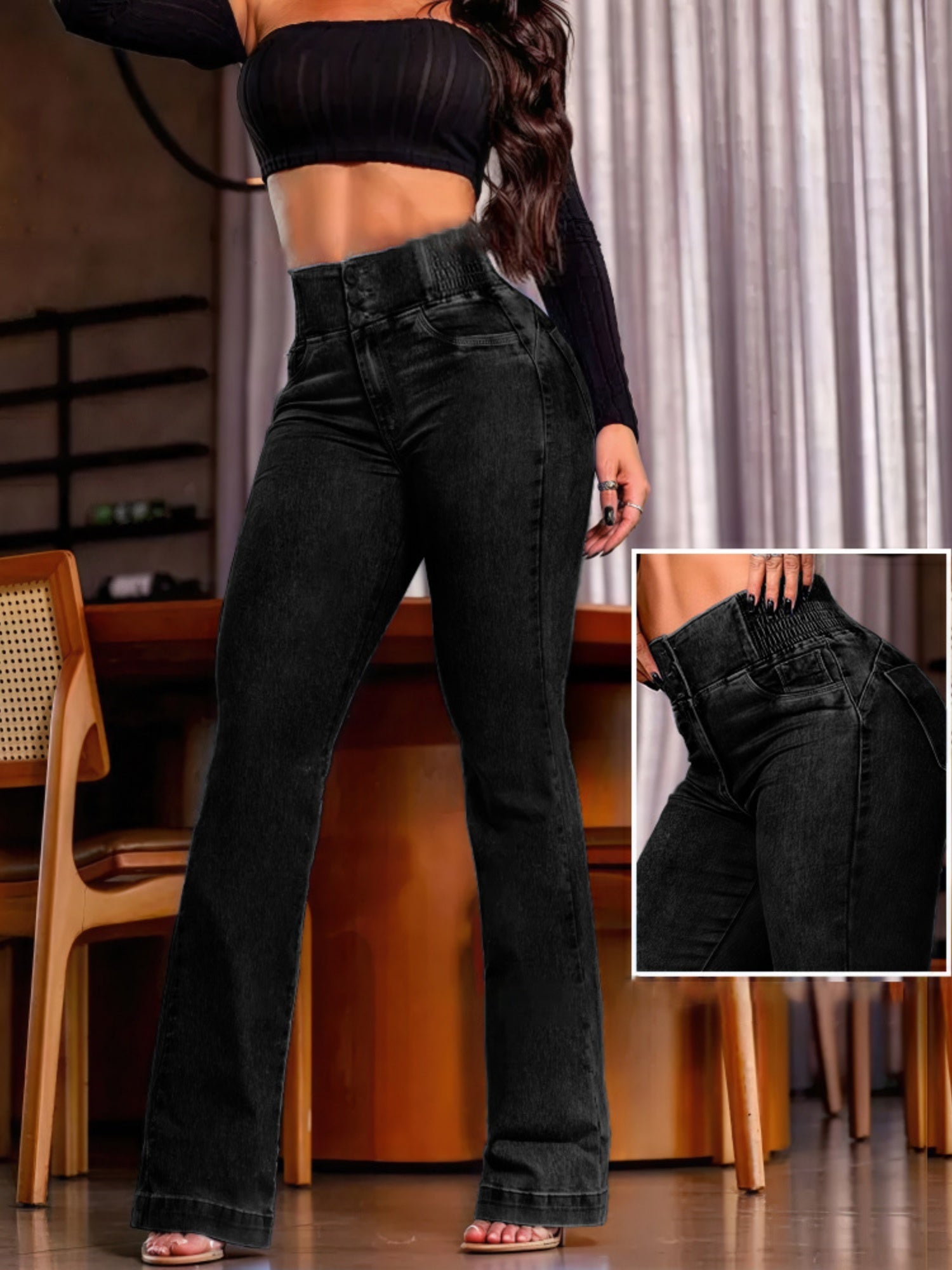 Elastic Waistband High-waisted Elastic Slim Fit Subtle Flare Pants Buttock Lift Jeans
