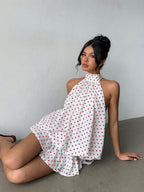 Halter Backless Lace Up Bud Polka Dots Mini&Short Dresses