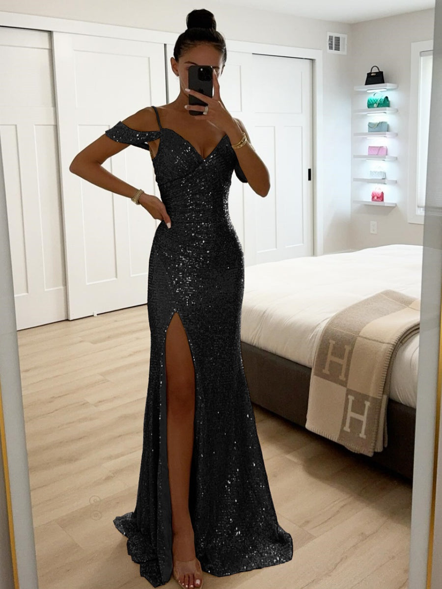 Sequins Slit Formal Dress Maxi Dresses