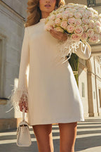 Mockneck Feather Trim Long Sleeves Mini Dress