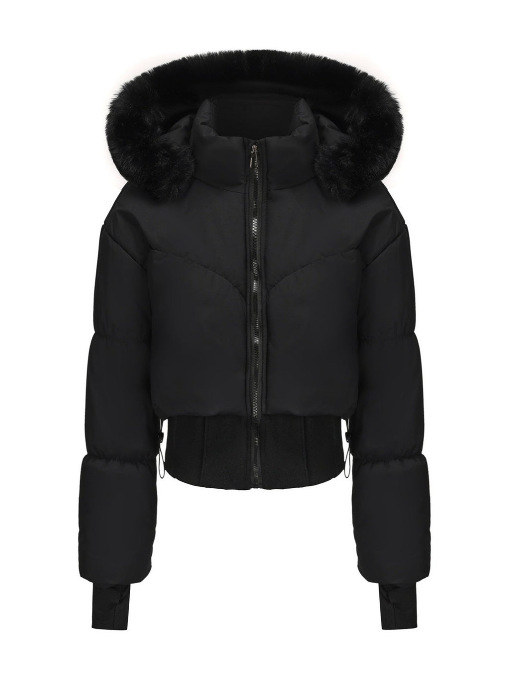 Large Fur Collar Hooded Pockets Short Waist Down Jacket