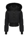 Large Fur Collar Hooded Pockets Short Waist Down Jacket