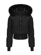 Large Fur Collar Hooded Pockets Short Waist Down Jacket