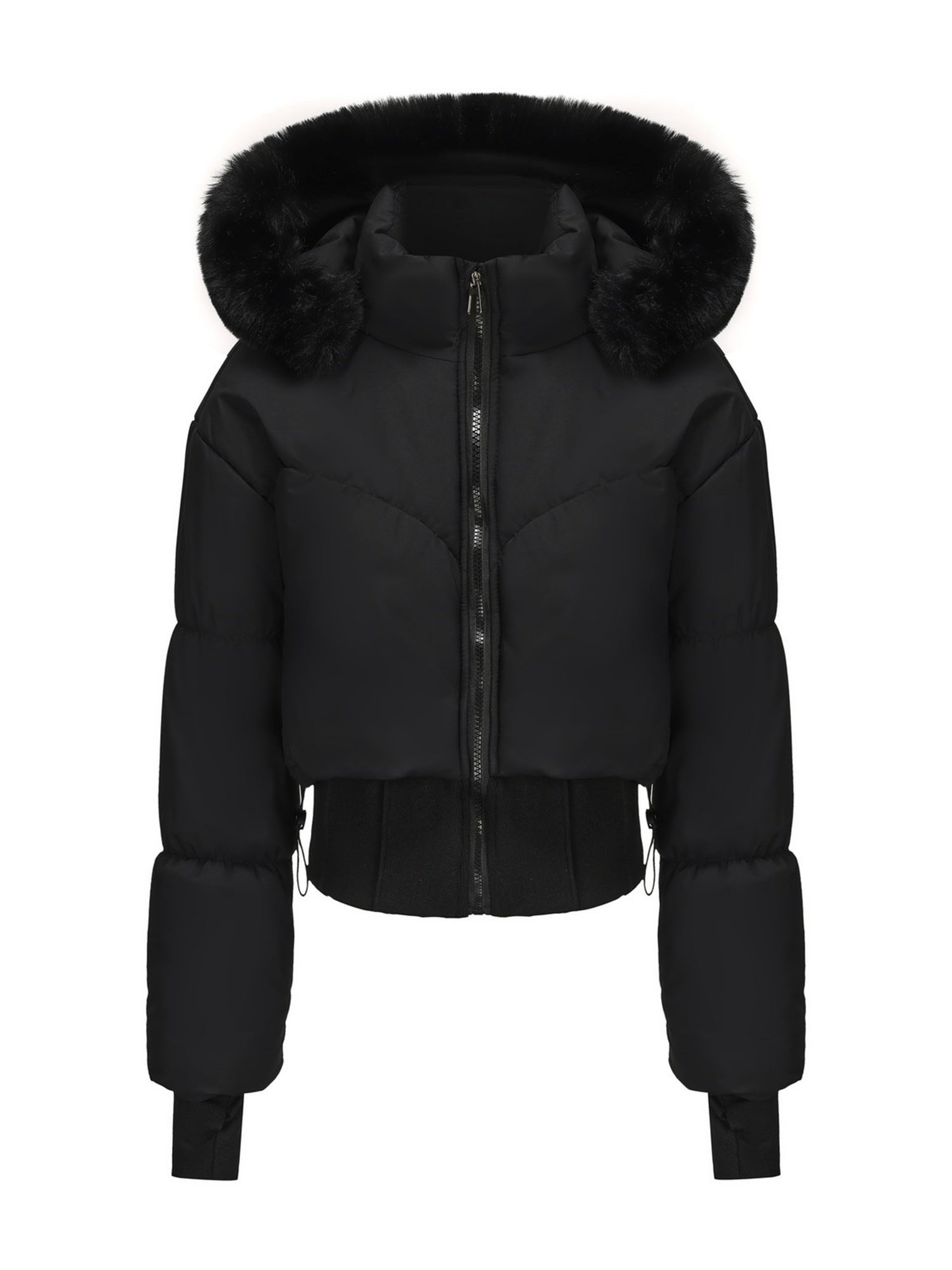Large Fur Collar Hooded Pockets Short Waist Down Jacket