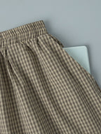 Cotton Blend Lantern Pants Plaid Breathable Leisure Pants