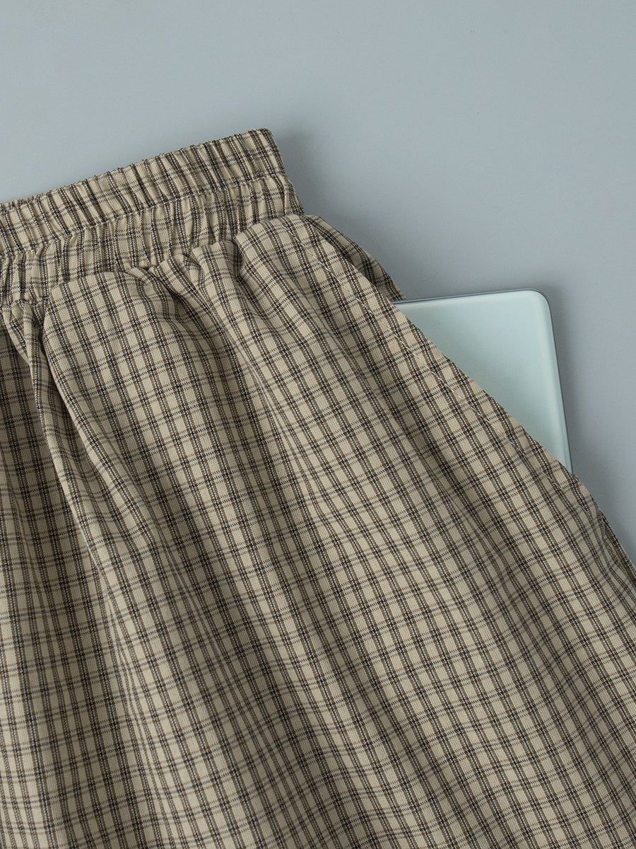 Cotton Blend Lantern Pants Plaid Breathable Leisure Pants
