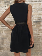 Lace Trim Hollow Out V-neck, Fitted Waist Mini&Short Dresses