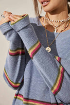 Contrast Striped Long Sleeve Sweater Two Piece Outfits