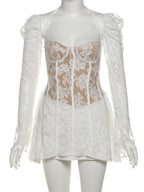 Lace Patchwork Halter Neck And Off-shoulder Waist-cinching And Backless Mini&Short Dresses