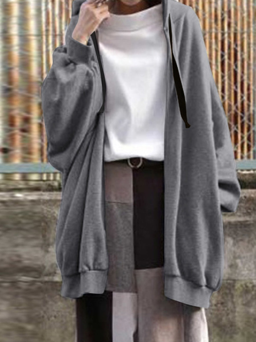 Zipper Long Fleece Lined Coat Hoodies