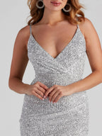 V-neck Wrap Sequins Formal Dress Parties Banquet Mini&Short Dresses