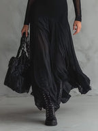 Pleated Mesh Patchwork Long Dress