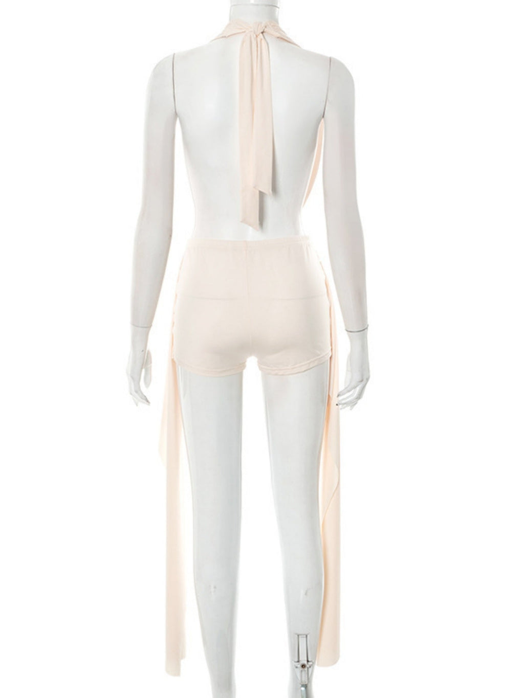 Sway Neck Sleeveless Backless Jacket Tight-fitting Ribbons Super Short Shorts 2-piece Sets