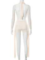 Sway Neck Sleeveless Backless Jacket Tight-fitting Ribbons Super Short Shorts 2-piece Sets