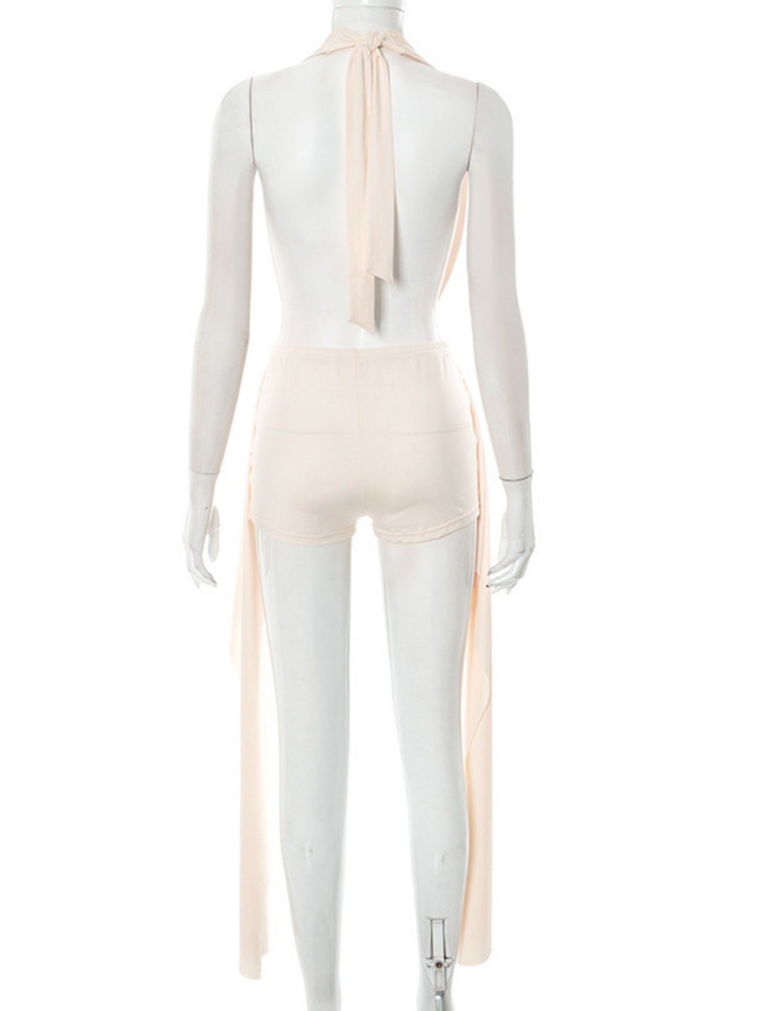 Sway Neck Sleeveless Backless Jacket Tight-fitting Ribbons Super Short Shorts 2-piece Sets