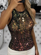 Sequined Leopard Print Color-blocked Crop Top Elastic Vest