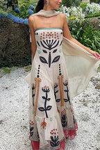 Spaghetti Strap Printed Chiffon Ruffle Maxi Dress