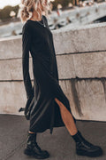 Knit Crew Neck Long Sleeve Relaxed Side Split Midi Dress