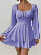 Temperament Grace Ruffle Long Sleeve Backless Lace Up Mini&Short Dresses
