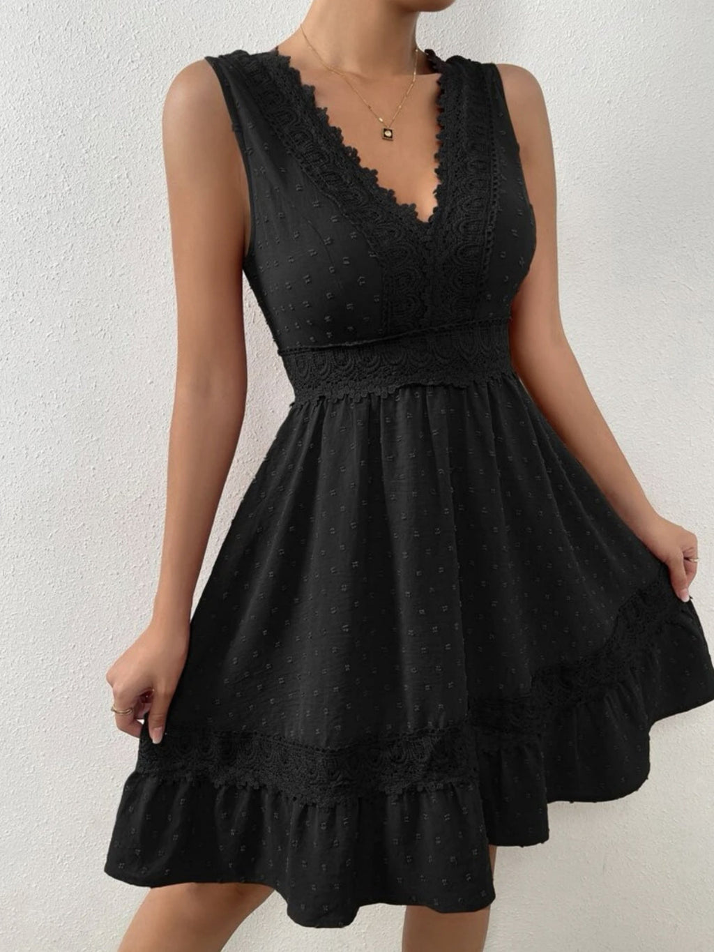 Lace Patchwork Hollow Out Backless Strappy V-neck Sleeveless Mini&Short Dresses