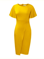 Commuting Lotus Leaf Sleeves Buttons Solid Color Mini&Short Dresses