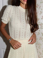 Jacquard Knitting Hollow Short-sleeved Top Skirts Set 2-piece Sets