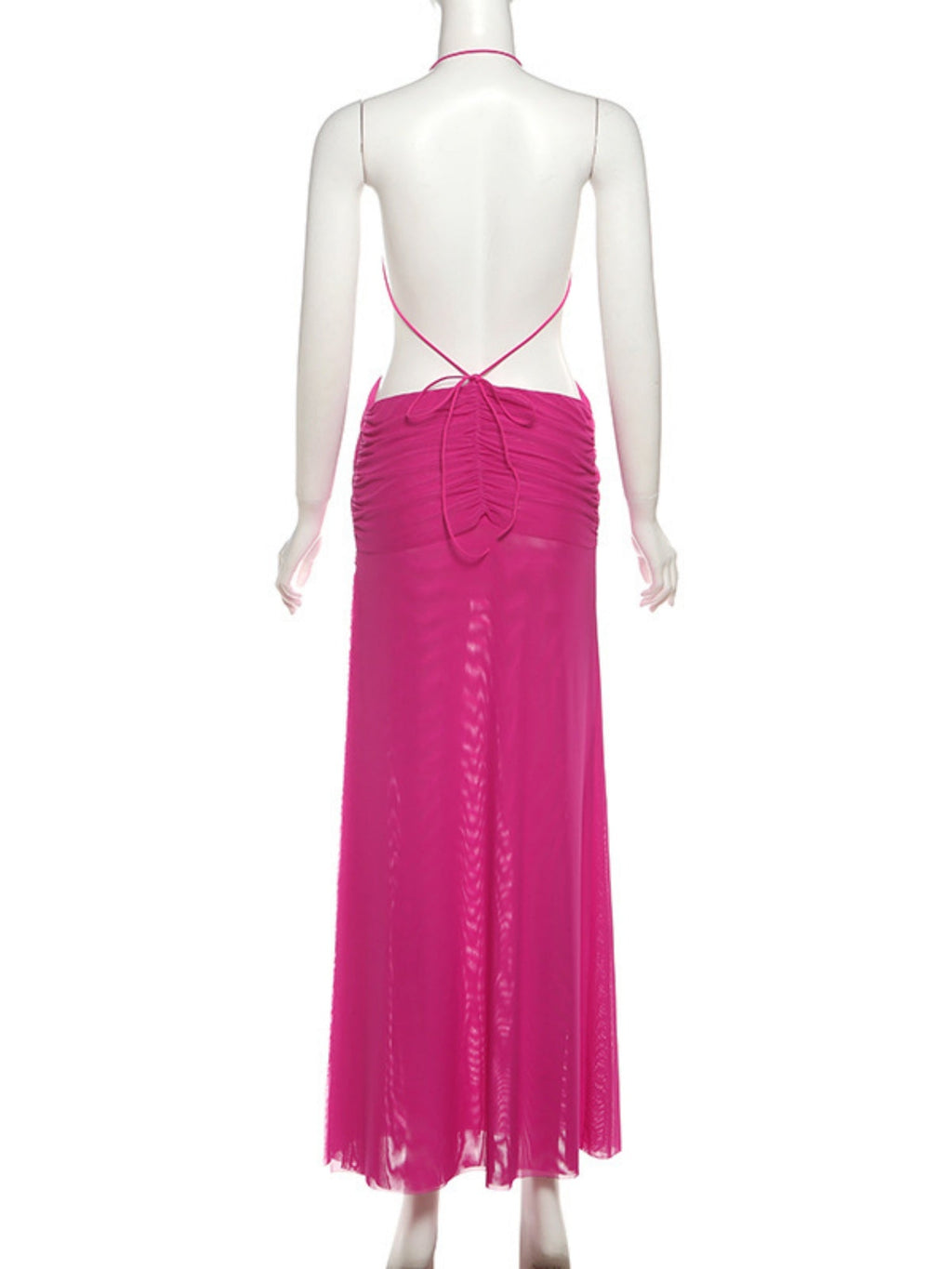 Pleated Neckband Showing Off Waist And Back Maxi Dresses