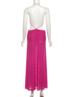 Pleated Neckband Showing Off Waist And Back Maxi Dresses