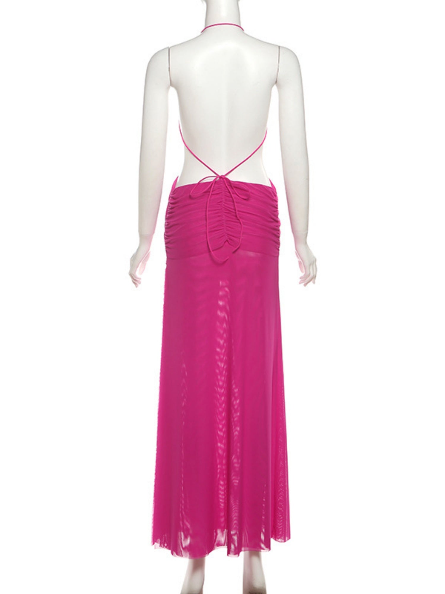 Pleated Neckband Showing Off Waist And Back Maxi Dresses