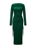 Knitting Long Sleeve High Waist Slim-fit Hip-hugging Drawstring Maxi Dresses