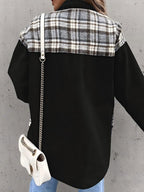 Long Sleeve Plaid Splicing Fasten Denim Jackets
