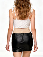 PU Leather Double-pin Square Buckle Hip Wrap Short Skirt