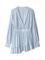 Ruffle Pleated V-neck Long Sleeve Mini&Short Dresses