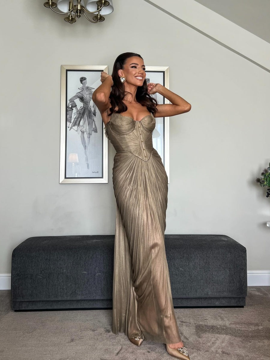 Crimp Hot Stamping Lace Up Slit Parties Maxi Dresses