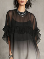 European And American Style Short-sleeved Mini Dress With Ruffled Trim