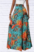 Tropical Print Wide Leg Pants