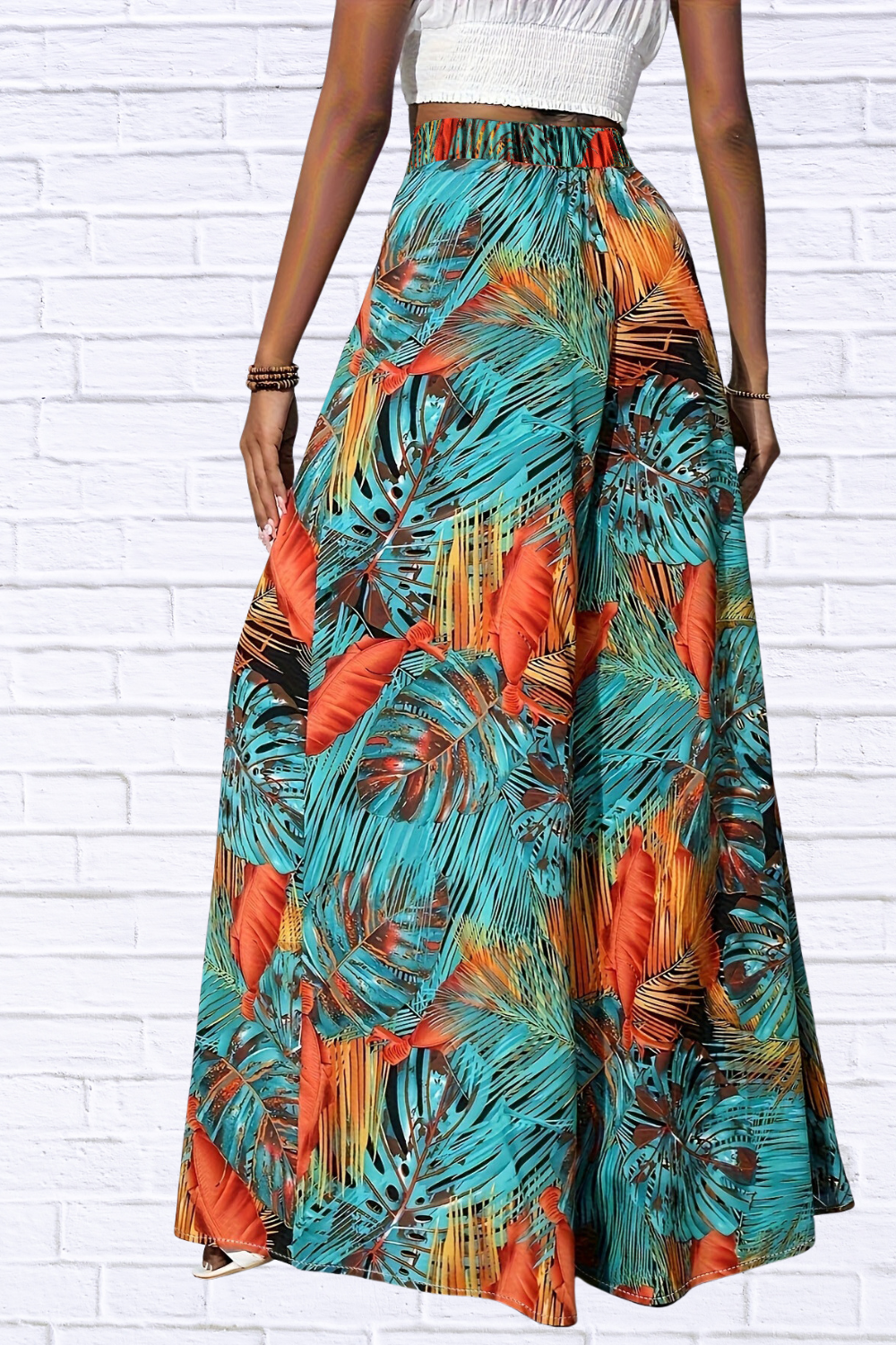 Tropical Print Wide Leg Pants
