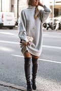 Turtleneck Ribbed Knit Oversized Sweater Dress
