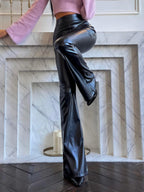 PU Leather High-waisted Flared Pants Pants