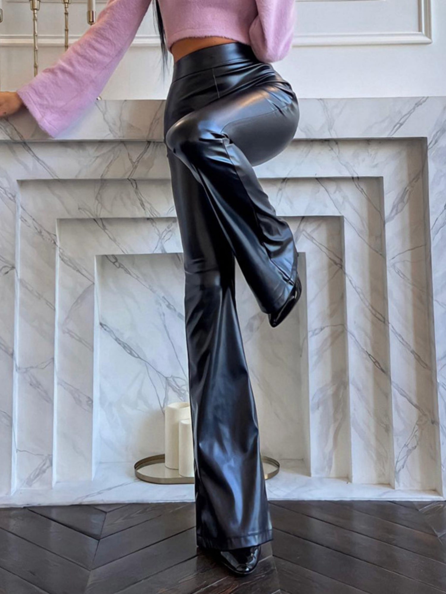 PU Leather High-waisted Flared Pants Pants