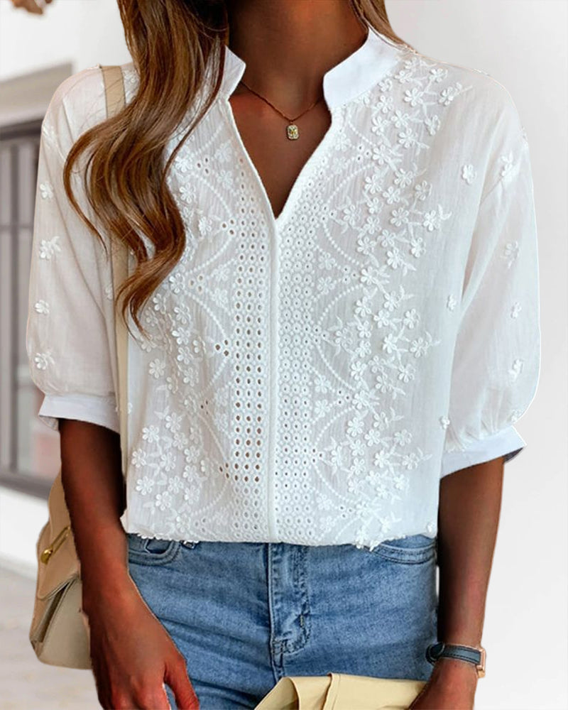 | Women’s Summer V Neck Puff Sleeve Blouse