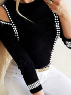 Rhinestone-studded Hollow Jacket T-shirts