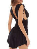 Pleated Tie V-neck Cutout Mini&Short Dresses