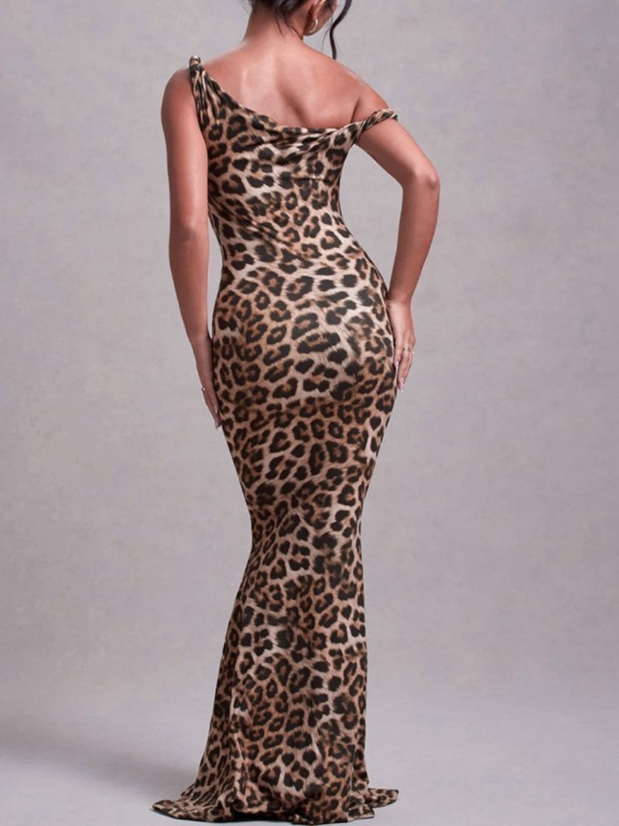 Milk Silk Leopard Print Printed Slim-fit Hip-hugging Maxi Dresses