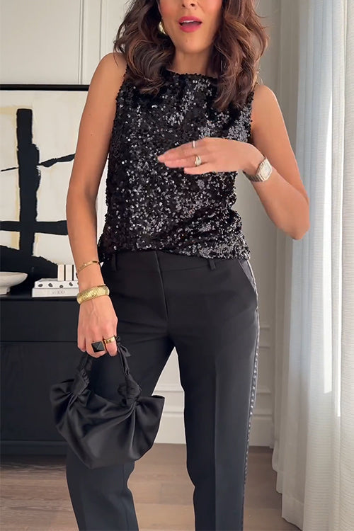 Round Neck Sleeveless Sequin Top